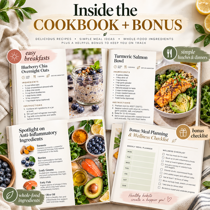 Inside preview of the Anti-Inflammatory Cookbook and bonus checklist