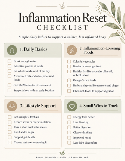 Inflammation Reset Checklist bonus printable from Holistic Reset Method